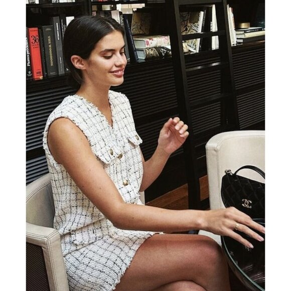 ANINE BING Janet Tweed Dress in White Plaid Size Medium NWT - Picture 4 of 15